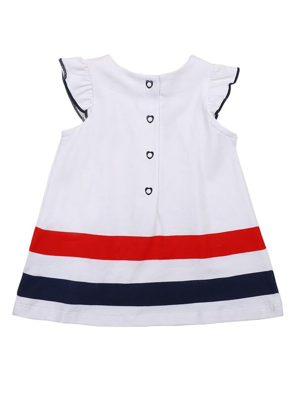 Girls White & Blue Short Sleeve Knitted Dress image number 1